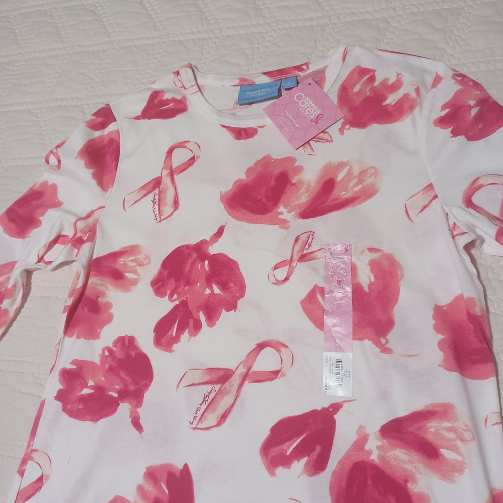 Simply Vera Vera Wang White and Pink Long Sleeve Shirt - Picture 3 of 4
